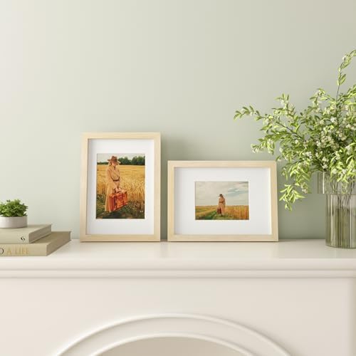 Egofine A4 Picture Frames Set of 4, Made of Solid Wood Covered by Plexiglass 5x7 and 6x8 with Mat or A4 without Mat, for Table Top Display and Wall Mounting Photo Frame Oak Wood - Image 5