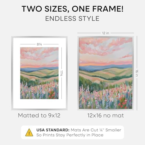 Homeforia 12x16 Silver Picture Frame, High-End Metal, 9x12 Mat, Glass - Image 2