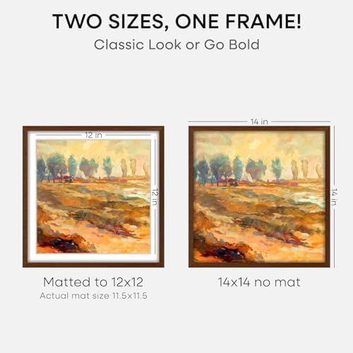 Homeforia 14x14 Brown Oak Picture Frame, High-End Wood, 12x12 Mat, Glass - Image 2