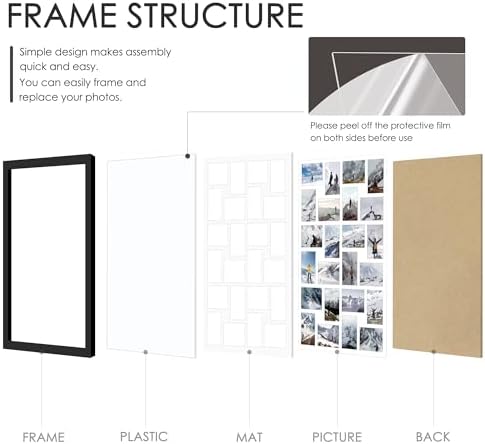 DUENPY 26x38.1 24 Opening Collage Frame For 24 5x7 Photos Black - Image 3