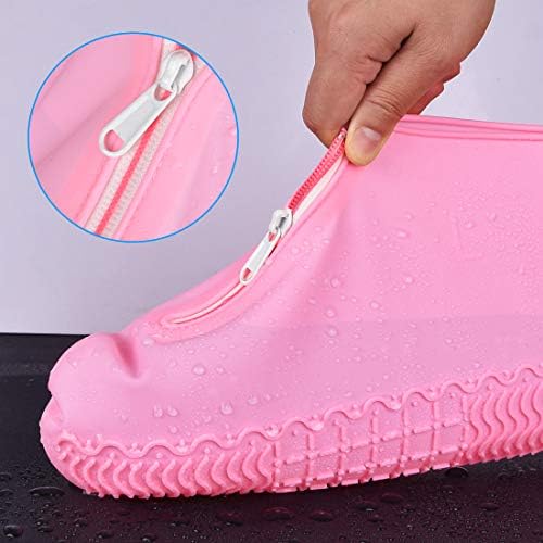 Shiwely Waterproof Shoe Covers, Silicone Reusable Shoe Cover Non-slip Durable Zipper Elastic Rain Cover Protection for Men Women (XL (Women 11-13, Men 9.5-13), Pink) - Image 3