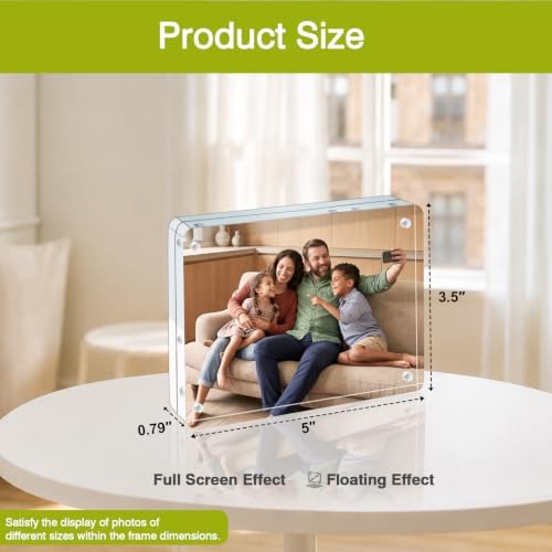 Egofine 3.5x5 Acrylic Frame, 20mm Thicker Frameless Clear Picture Frame - Image 2