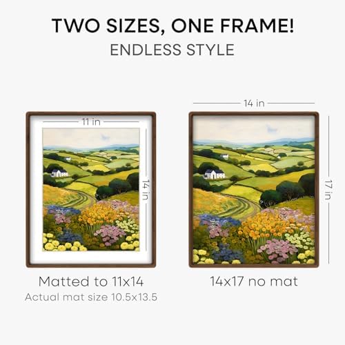Homeforia 14x17 Mortise&Tenon Walnut Picture Frame, 11x14 Mat, Glass - Image 3