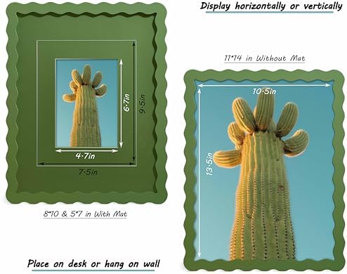 11x14 Green Picture Frame with Mat for 8x10/5x7, Curved Wavy Edge Deco Wooden Real Glass, Vertical or Horizontal Display Photo Gallery Wall & Tabletop Frame - Image 3