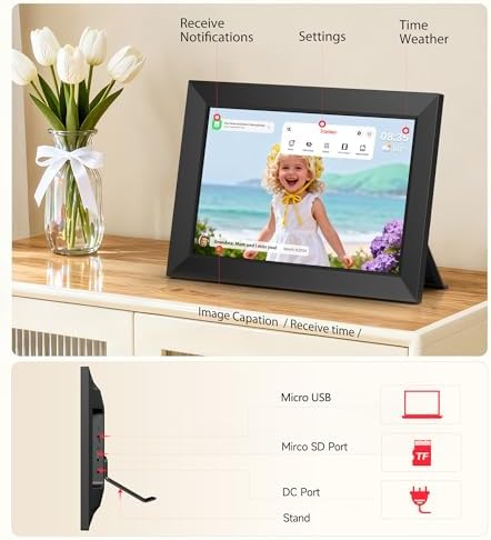 BIGASUO Digital Picture Frame, 10.1" Frameo Digital Frame WiFi with 32GB Memory, 1280x800 IPS Touch Screen, Send Photos/Videos from Your Phone Anywhere, Photo Gifts for Parents and Grandparents - Image 6