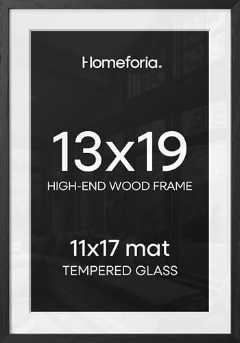 Homeforia 13x19 Black Oak Picture Frame, High-End Wood, 11x17 Mat, Glass by Homeforia