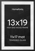 Homeforia 13x19 Black Oak Picture Frame, High-End Wood, 11x17 Mat, Glass by Homeforia