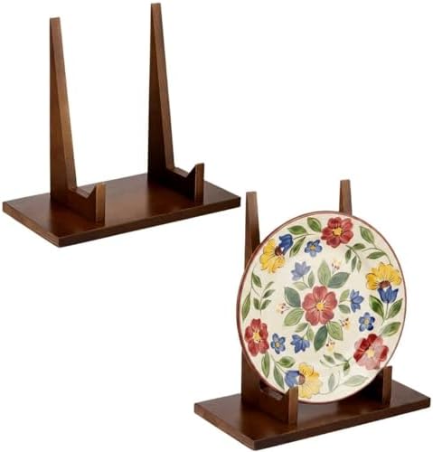 RattanView 2 Pcs Wood Plate Stand for Display 9 Inch Plate Holder Display Frame Picture Photo Card Tabletop Decorative Stand by RattanView