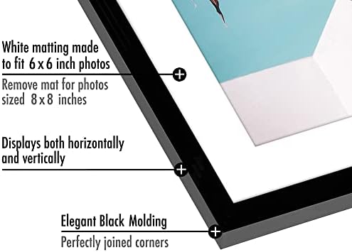 Americanflat 8x8 Picture Frame with Shatter-Resistant Glass - Set of 2 - Use as 6x6 Frame with Mat or Display 8x8 Photo Without Mat - Streamline Collection - Square Frames for Tabletop or Wall - Black - Image 3