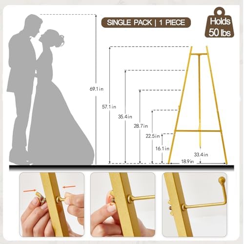 57.1" Gold Easel Stand for Sign,Tall Heavy Duty Display Easel - Image 2