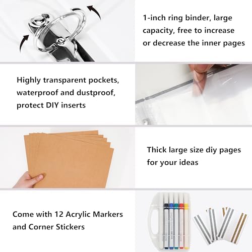 Vienrose Scrapbook Photo Album,12x12 Inch,3 Ring Binder,Off White,100 Pages - Image 4