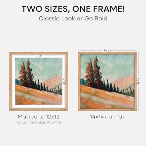 Homeforia 14x14 Natural Oak Picture Frame, High-End Wood, 12x12 Mat, Glass - Image 2