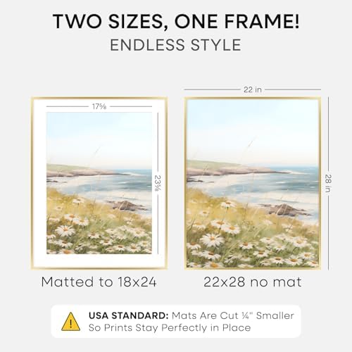 Homeforia 22x28 Gold Poster Frame, High-End Metal, 18x24 Mat, Glass - Image 2