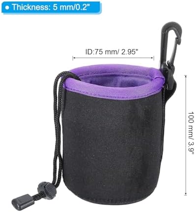PATIKIL Camera Lens Bag, 2 Pcs 3" ID x 3.9" H Cylindrical Drawstring Lens Pouch with Thick Protective Neoprene, Lens Case for DSLR Camera Lens, Water Coffee Cups Black, Purple - Image 2