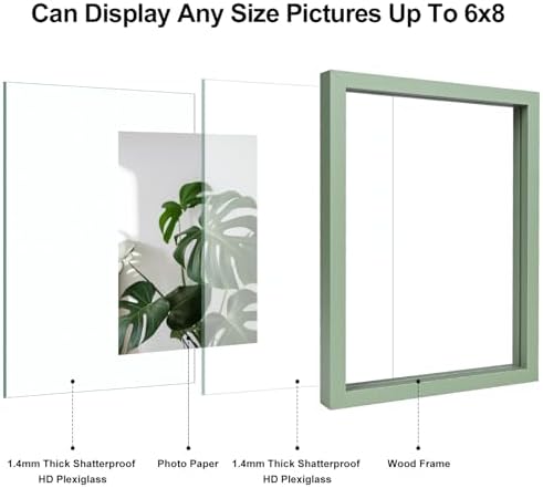 Egofine 6x8 Floating Frames Set of 2, Double Plexiglass Picture Frame, Made of Solid Wood Display Any Size Photo up to 6x8, Wall Mount or Tabletop Standing, Green - Image 3