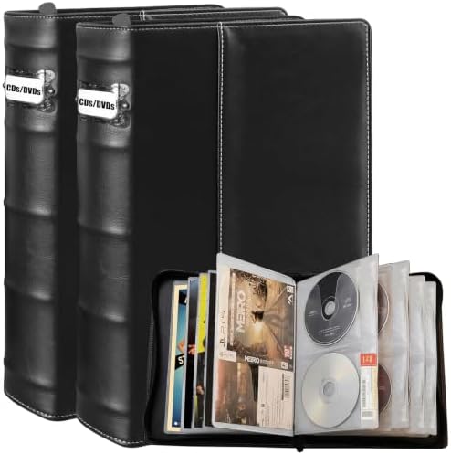 CD DVD Storage Binder 2 Pack, Holds 112 Discs and 56 Booklets with Tag Slots, Media Organizer for Blu ray Movie, Music, Video Games, Home Collection and Car Travel (White Pages) by PUTNATRUE