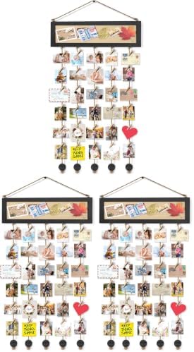 Bikoney Picture Frames Collage Wall Decor Hanging Photo Display Multi Pictures Organizer with Wood Bulletin Board Photo Board 30 Clips and 6 Pushpins for Home and Dorm Room Decor (Black) (Pack of 3) by Bikoney