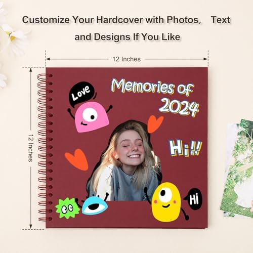Scrapbook Album 12x12 Inches 100 Pages Hardcover Kraft Paper Red - Image 3