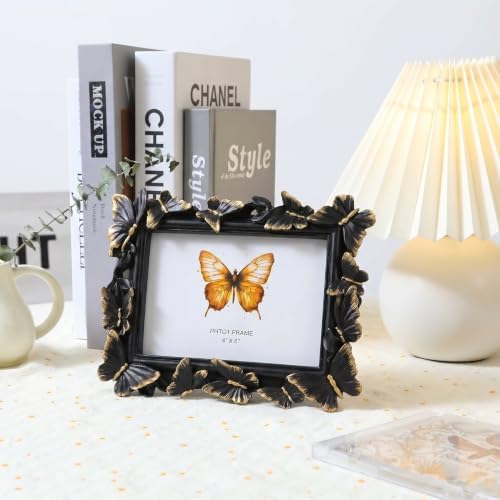 Black 4x6 Vintage Picture Frames Golden Butterfly Elegant Retro European Design, Antique Photo Frame for Wall Hanging and Tabletop Display, Retro Design Home Decor - Image 2