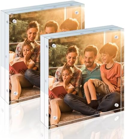 Egofine 8x8 Acrylic Frames 2 Pack, 20mm Thicker Frameless Clear Picture Frames, Double Sided Magnetic Picture Frames, Free Standing Desktop Display by Egofine