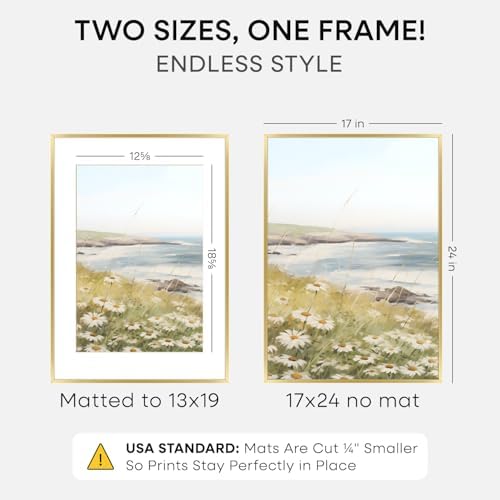 Homeforia 17x24 Gold Picture Frame, High-End Metal, 13x19 Mat, Glass - Image 2