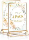EHWINE 2 Pack Acrylic Sign Holder 5 x 7, Double Sided Gold Picture Frame Stand up Table Top Sign Holders, Clear Display Stand Menu Flyer Holder for Wedding Party by EHWINE