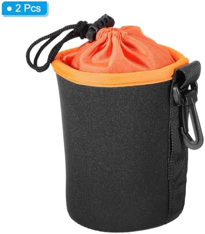 PATIKIL Camera Lens Bag, 2 Pcs 3.3" ID x 5.5" H Cylindrical Drawstring Lens Pouch with Thick Protective Neoprene, Lens Case for DSLR Camera Lens, Water Coffee Cups Black, Orange - Image 3