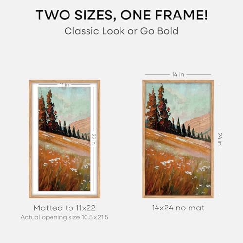 Homeforia 14x24 Natural Oak Picture Frame, High-End Wood, 11x22 Mat, Glass - Image 2