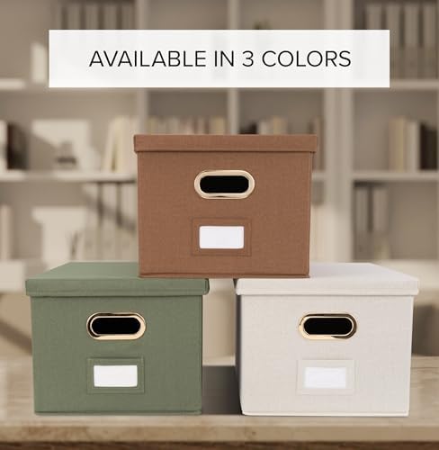 Decorative File Organizer Box Set of 2 - Collapsible Linen Filing Cabinets - Image 7