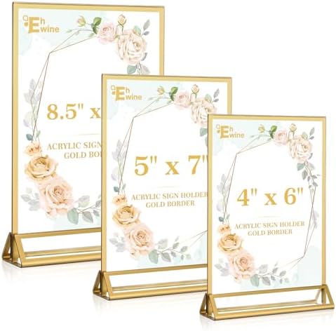 EHWINE 16 Pack Acrylic Sign Holder 8.5 x 11, Double Sided Gold Picture Frame Stand up Table Top Sign Holders, Clear Display Stand Menu Flyer Holder for Wedding Party (Provide Non-slip Mats) - Image 6