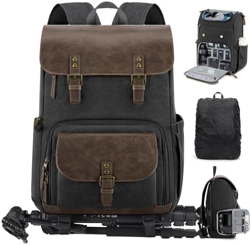 RAINSMORE Vintage Camera Bag with Side Access for DSLR/SLR Mirrorless by RAINSMORE