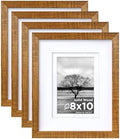 Egofine 8x10 Picture Frames Set of 4, Made of Solid Wood Covered by Plexiglass 4x6 and 5x7 with Mat or 8x10 without Mat, for Table Top Display and Wall Mounting Photo Frame, Teak Wood by Egofine