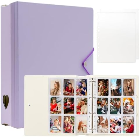 A4 Kpop Photocard Binder, 4 Ring Binder Photo Album for Fujifilm Instax Mini Camera Polaroid Printer Photo Film, 2x3 inch Kpop Photocard Holder Book with 25 Pages 9 Pocket (Purple) by Ablus