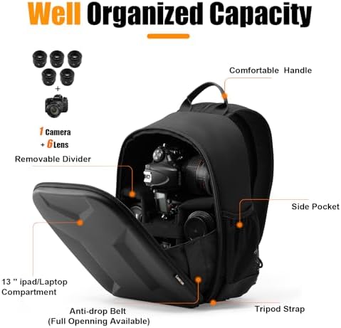 Cwatcun Camera Backpack Hardshell for Photography, 2 in1 Shockproof Camera Sling Bag, Waterproof Camera Case Crossbody with Tripod Holder, Rain Cover for Canon Nikon Sony Fuji DSLR SLR Mirrorless - Image 5