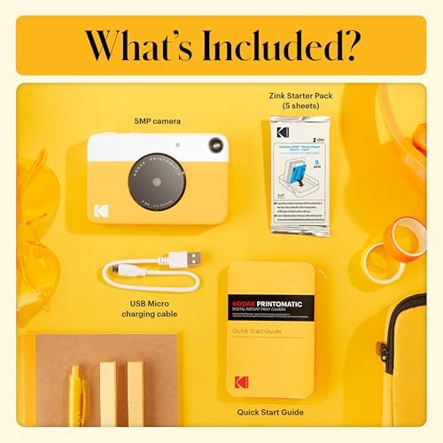 Kodak Printomatic Full-Color Instant Print Camera Starter Bundle + Carrying Case + Zink 20pk Photo Paper - Colorful Photos On 2x3 Sticky-Back Paper - Fun Gift for Birthday Christmas Holiday - Yellow - Image 3
