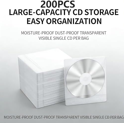 200Pcs CD DVD Sleeves Envelopes, Double Sided, White - Image 2
