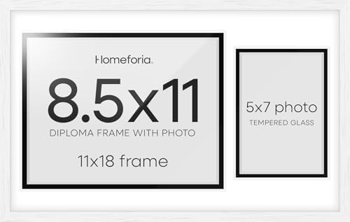 Homeforia 11x18 Black Oak Diploma Frame, High-End Wood, 8.5x11 & 5x7 Mat by Homeforia