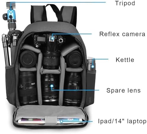CADeN Camera Backpack Bag Professional for DSLR/SLR Mirrorless Camera Waterproof, Camera Case Compatible for Sony Canon Nikon Camera and Lens Tripod Accessories Gray - Image 3