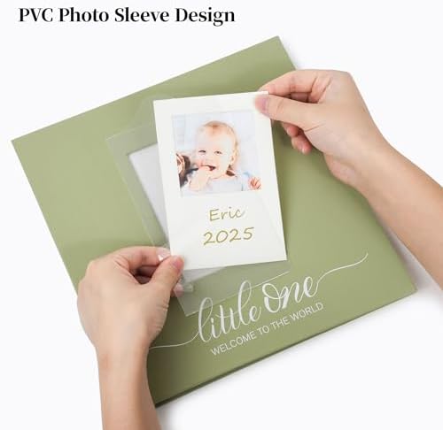 Vienrose Self Adhesive Photo Album 4x6 with Window Baby Memory Book Fabric Cover with PVC Cover Photo Sleeve & 2 Decorative Cards DIY Scrapbook for Newborn, Baby Shower 20 Sheets 40 Pages Green - Image 2