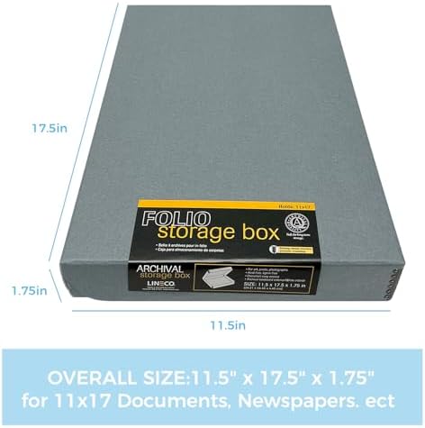 Lineco Clamshell Archival Storage Box, 11.5x17.5x1.75 Inch, Gray - Image 2