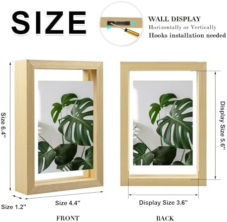Egofine 4x6 Floating Frames Set of 2, Double Plexiglass Picture Frame, Made of Solid Wood Display Any Size Photo up to 4x6, Wall Mount or Tabletop Standing, Natural Wood - Image 2