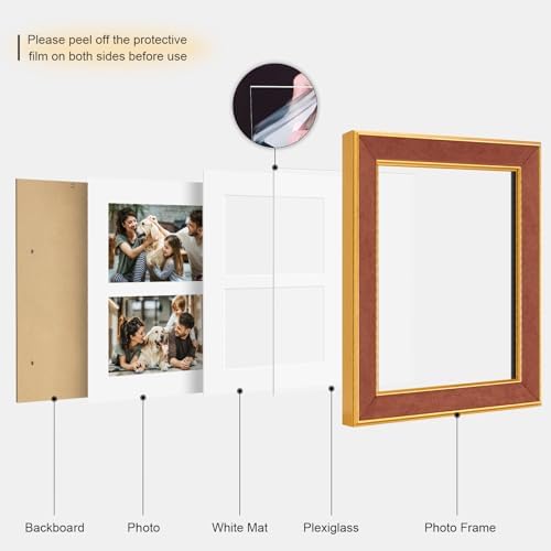 Suede 8x10 Picture Frame Display 2 Opening 4x6 Double Picture Frames Collage Wall Decor with Mat,Multi Photo Frame for Plexiglass,Wall or Tabletop Decor,1Pack,Brown - Image 2
