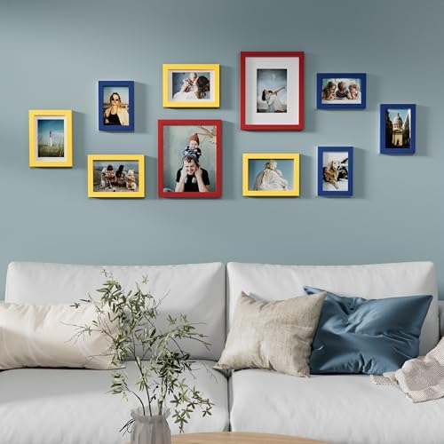 Vittanly 10 Pack Gallery Wall Frame Set, Red, Yellow, Blue - Image 2