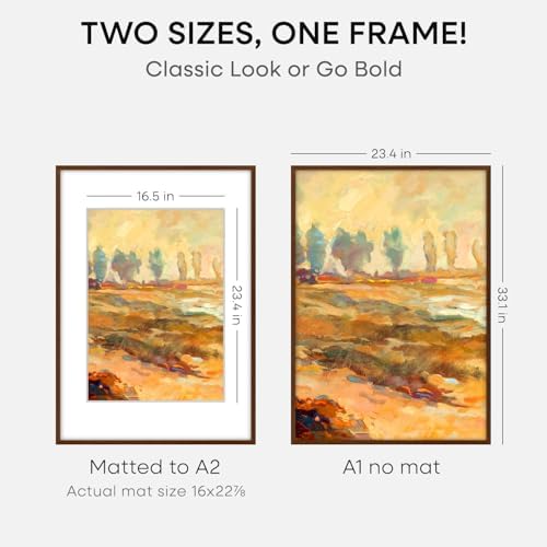 Homeforia A1 Brown Oak Poster Frame, High-End Wood, A2 Mat, Glass - Image 2