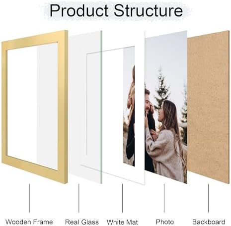10x14 Picture Frame Set of 2, 10 x 14 Wood Photo Frames with Mat for 8x12 or 30x40cm Diamond Painting Art, Wooden Frame with Real Glass Cover for Wall and Tabletop Display,Gold - Image 3