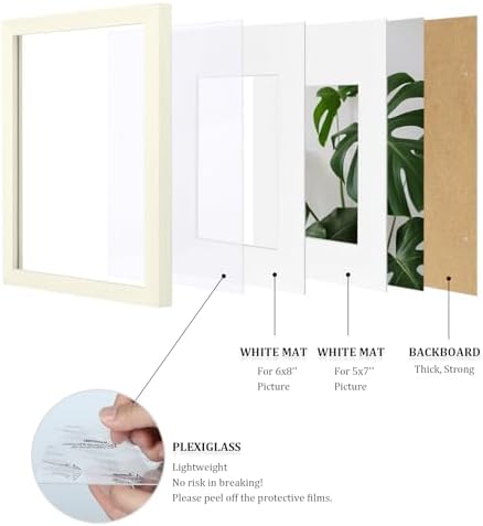 Egofine A4 Picture Frames Set of 4, Made of Solid Wood Covered by Plexiglass 5x7 and 6x8 with Mat or A4 without Mat, for Table Top Display and Wall Mounting Photo Frame Beige - Image 4