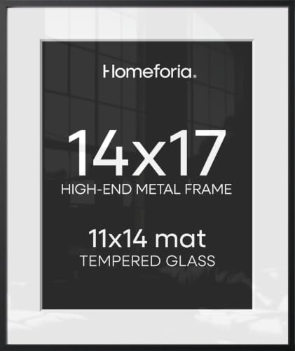 Homeforia 14x17 Black Picture Frame, High-End Metal, 11x14 Mat, Glass by Homeforia