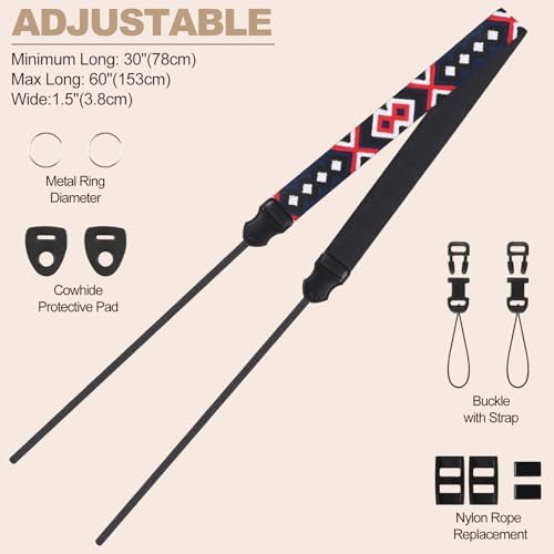 Universal Camera Strap - Camera Neck Strap, Adjustable Shoulder Straps Compatible with Canon, Fujifilm, Nikon, Olympus, Panasonic and other SLR and mirrorless cameras - Red Black and White Weave - Image 4