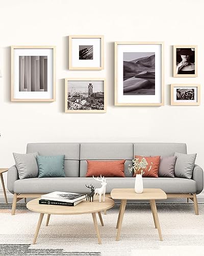 Egofine 9x12 Picture Frames Set of 4, Made of Solid Wood Covered by Plexiglass 5x7 and 6x8 with Mat or 9x12 without Mat, for Table Top Display and Wall Mounting Photo Frame Oak Wood - Image 7