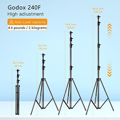 Godox Aluminum Photography Light Tripod Stand for Studio Photographic Lighting, Softboxes, Umbrellas, Backgrounds - 240CM, 94 Inches - Image 2